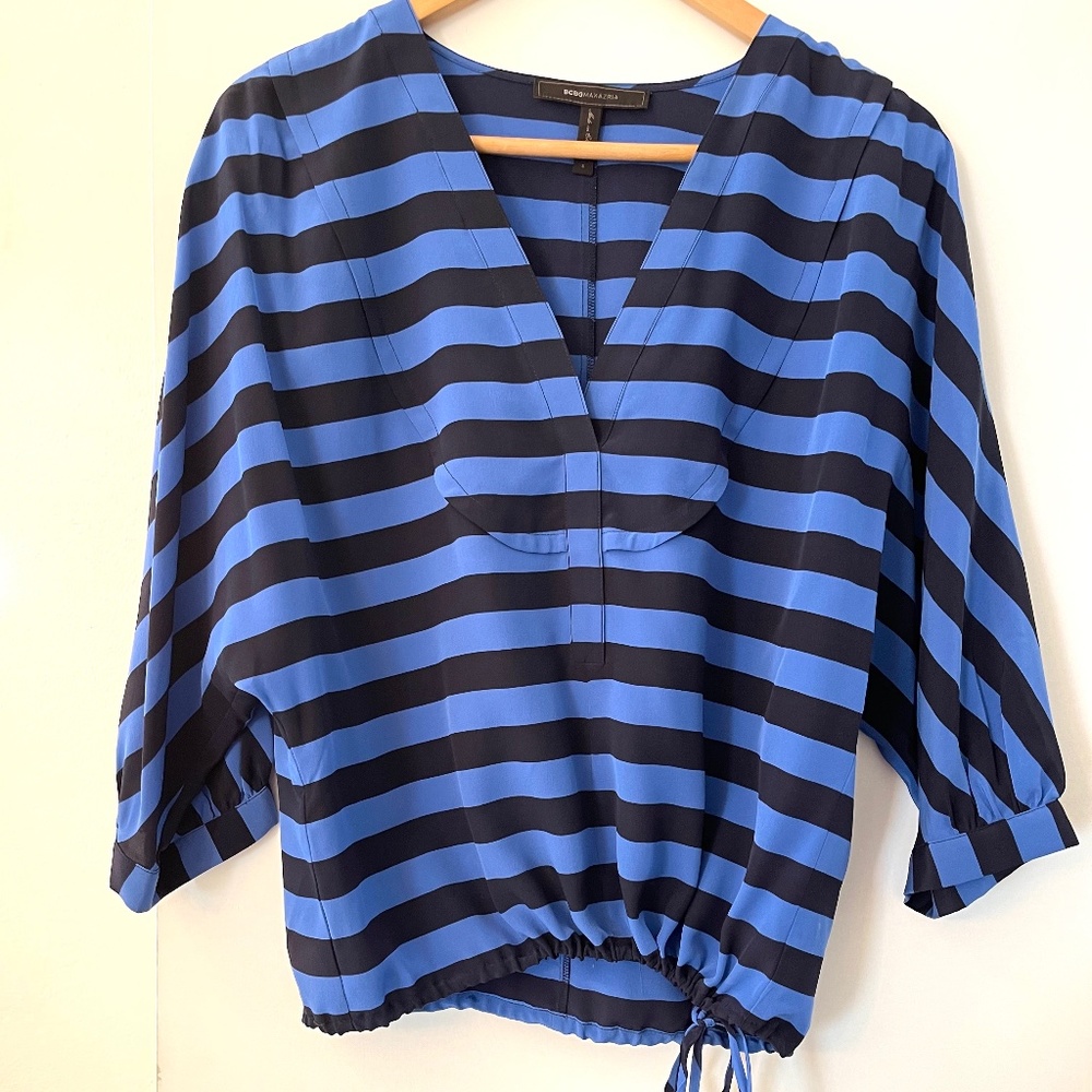 BCBG Striped Silk Top